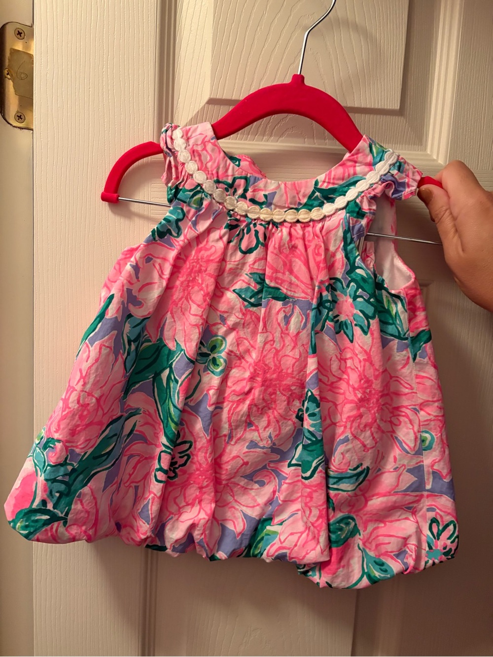 Girls Pink Floral Bubble Hem Tank Top